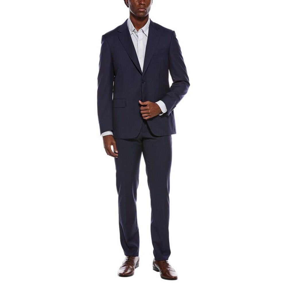 Canali Mens  2Pc Wool Suit With Flat Front Pant, Blue